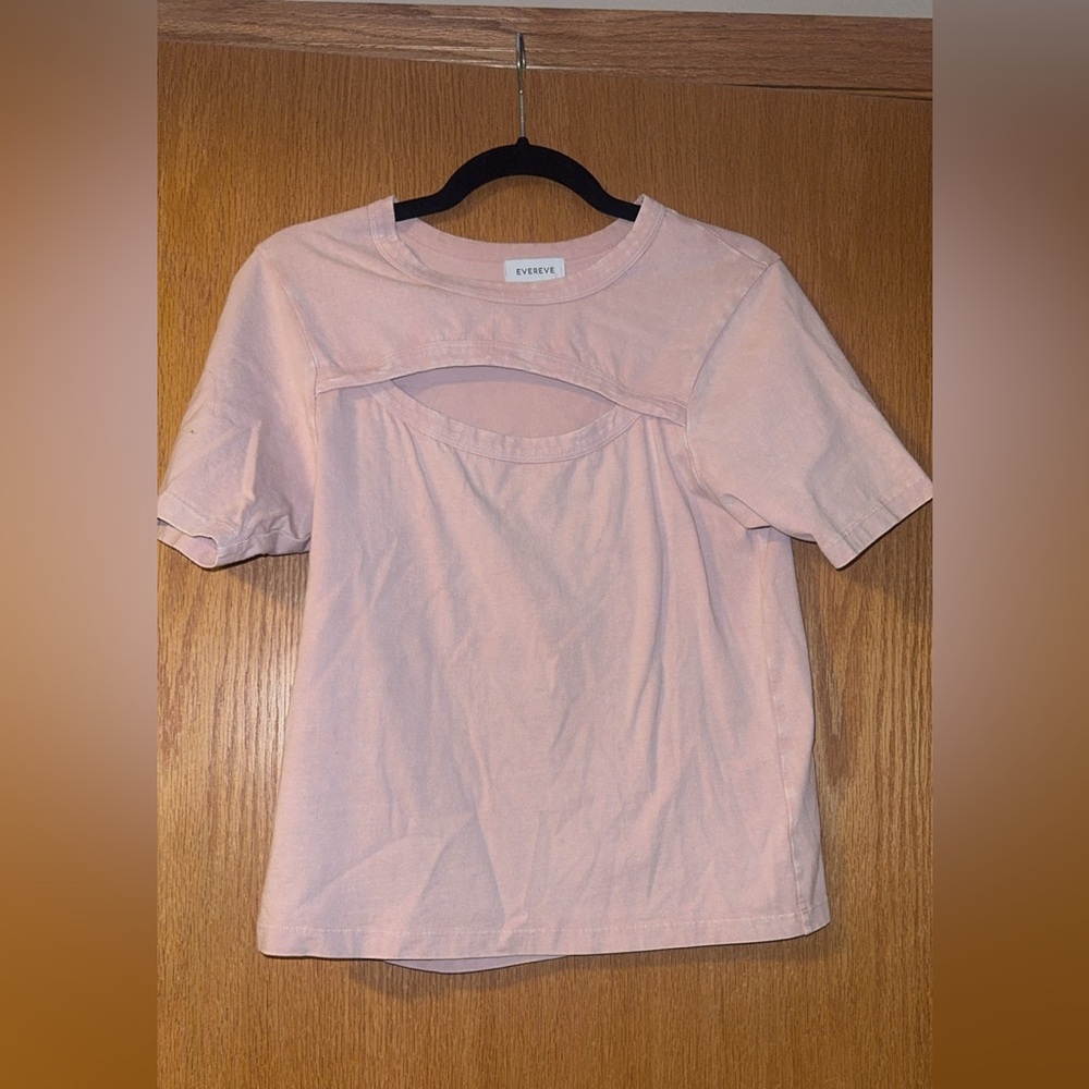 EVEREVE Women's XS Pink 100% Cotton Short Sleeve Chest Cutout Tee